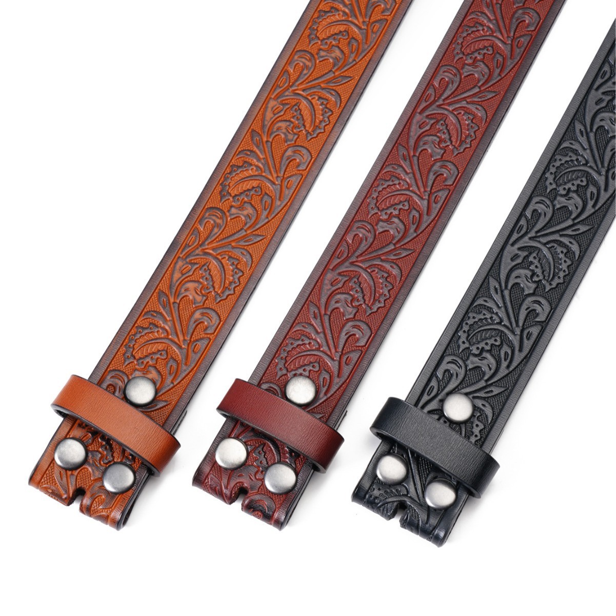Western Flower Pattern Longhorn Carved Leather Belt Without Buckle 1.5 Wide