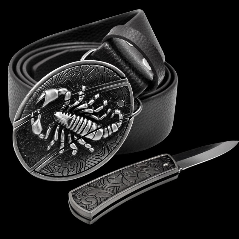 🔥Hot Sale 50% OFF🔥Fashion Punk Men's Genuine Leather Belt With Knife