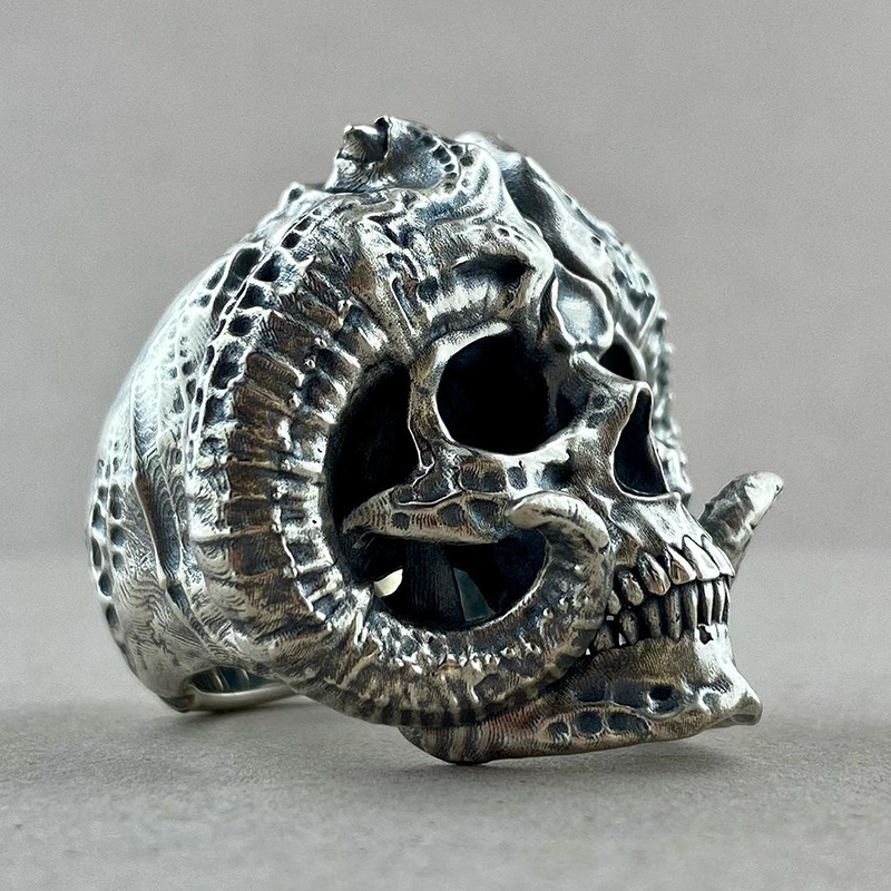 Horned Demon Ring Sterling Silver
