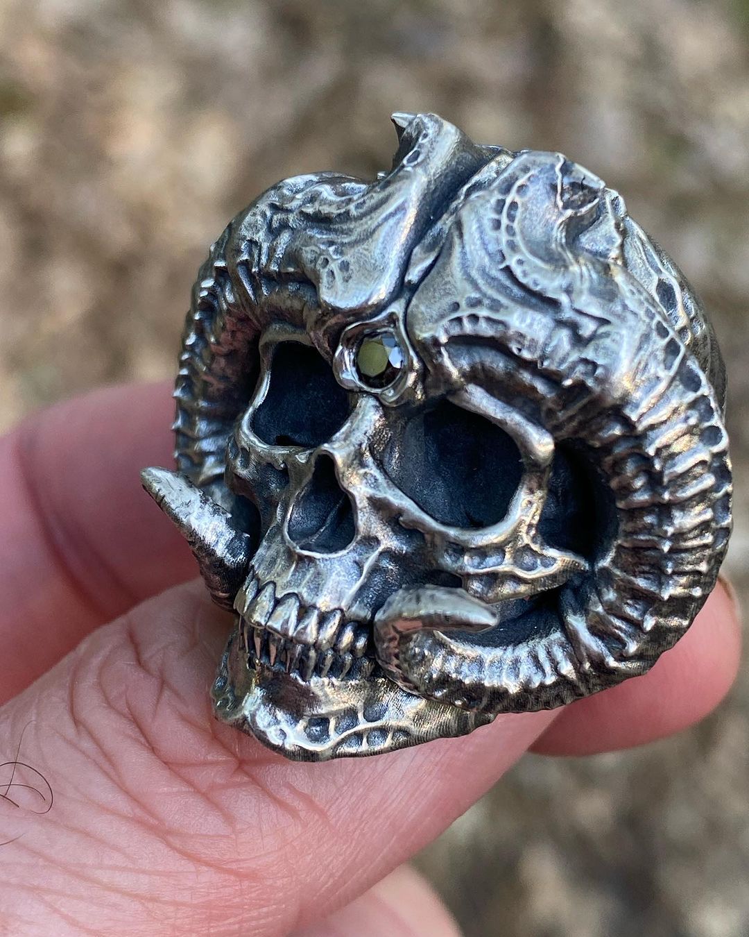 Horned Demon Ring Sterling Silver