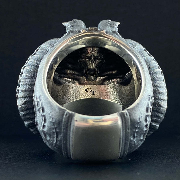 Horned Demon Ring Sterling Silver