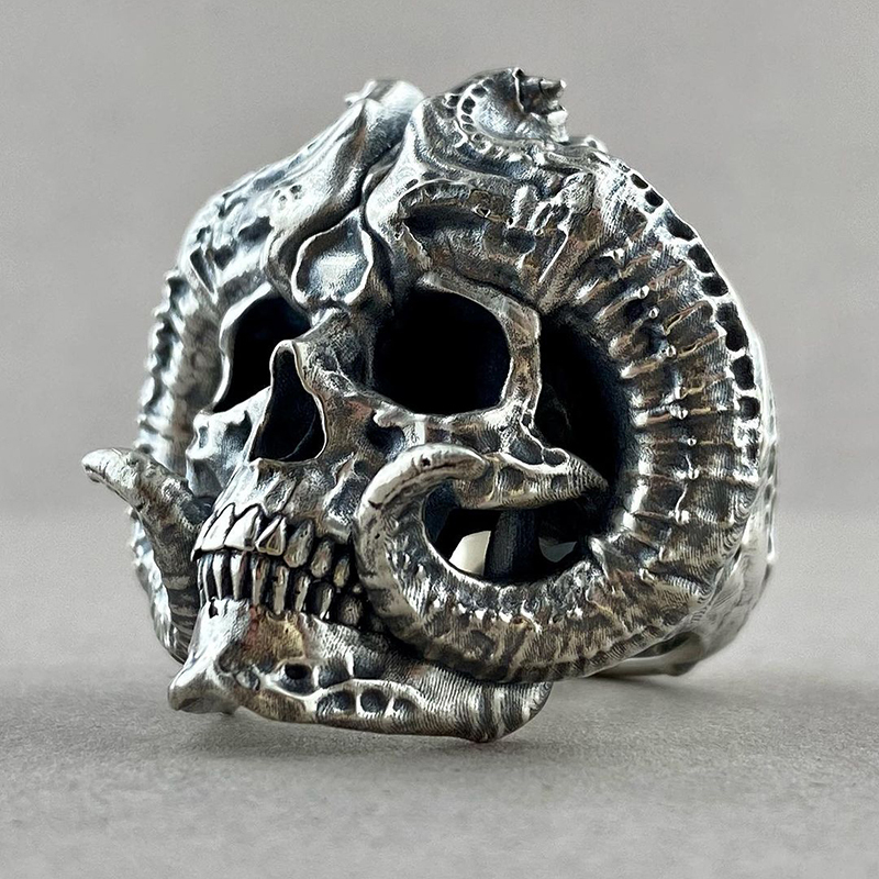 Horned Demon Ring Sterling Silver
