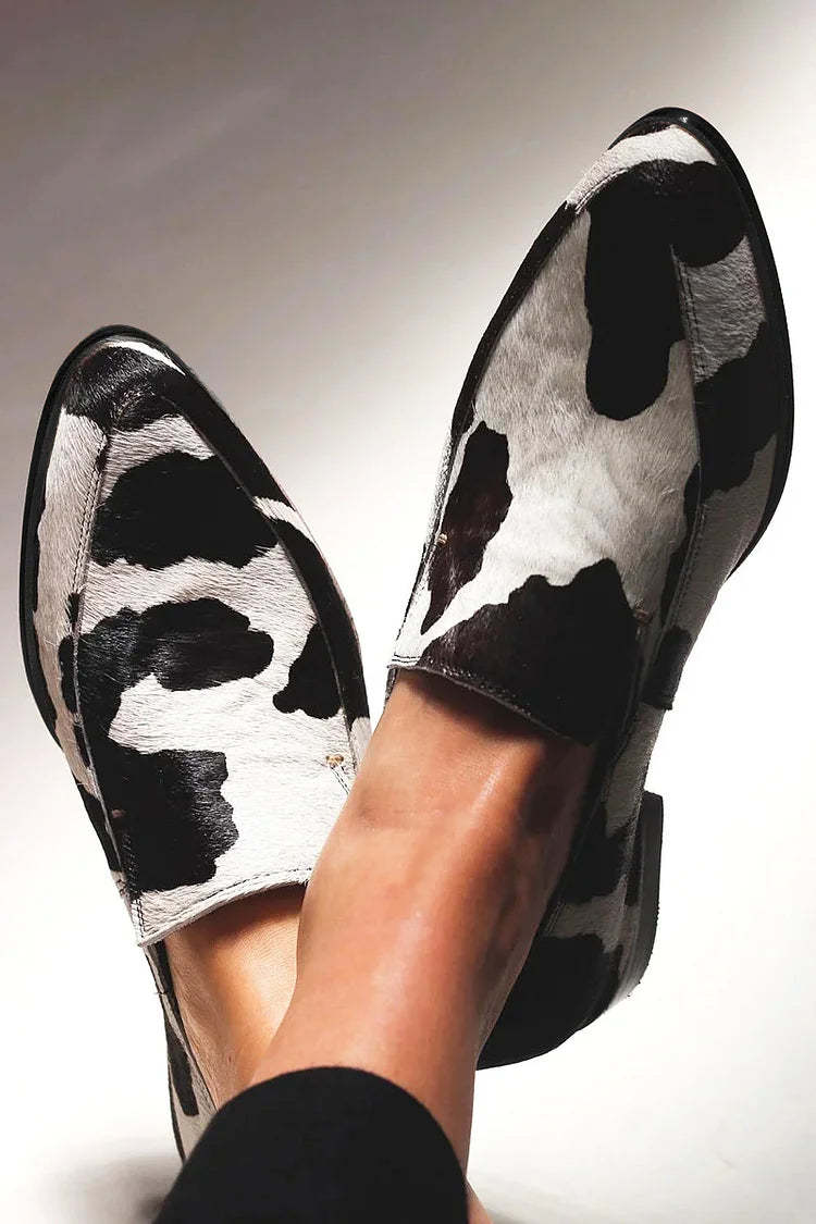 Casual pointed flat loafers made of genuine cowhide leather