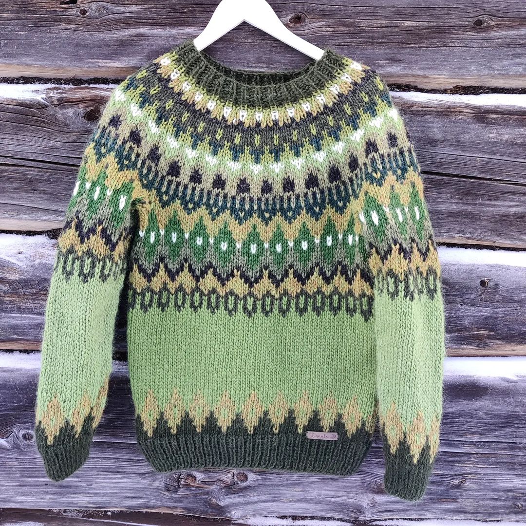 Icelandic Sweater, Green and Cream Wool Pullover, Jacquard Sweater, shops Wool Nordic Jumper, Handknit Sweater, Made To Order