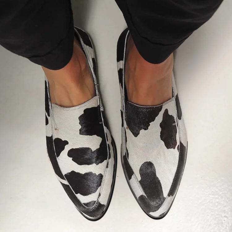 Casual pointed flat loafers made of genuine cowhide leather