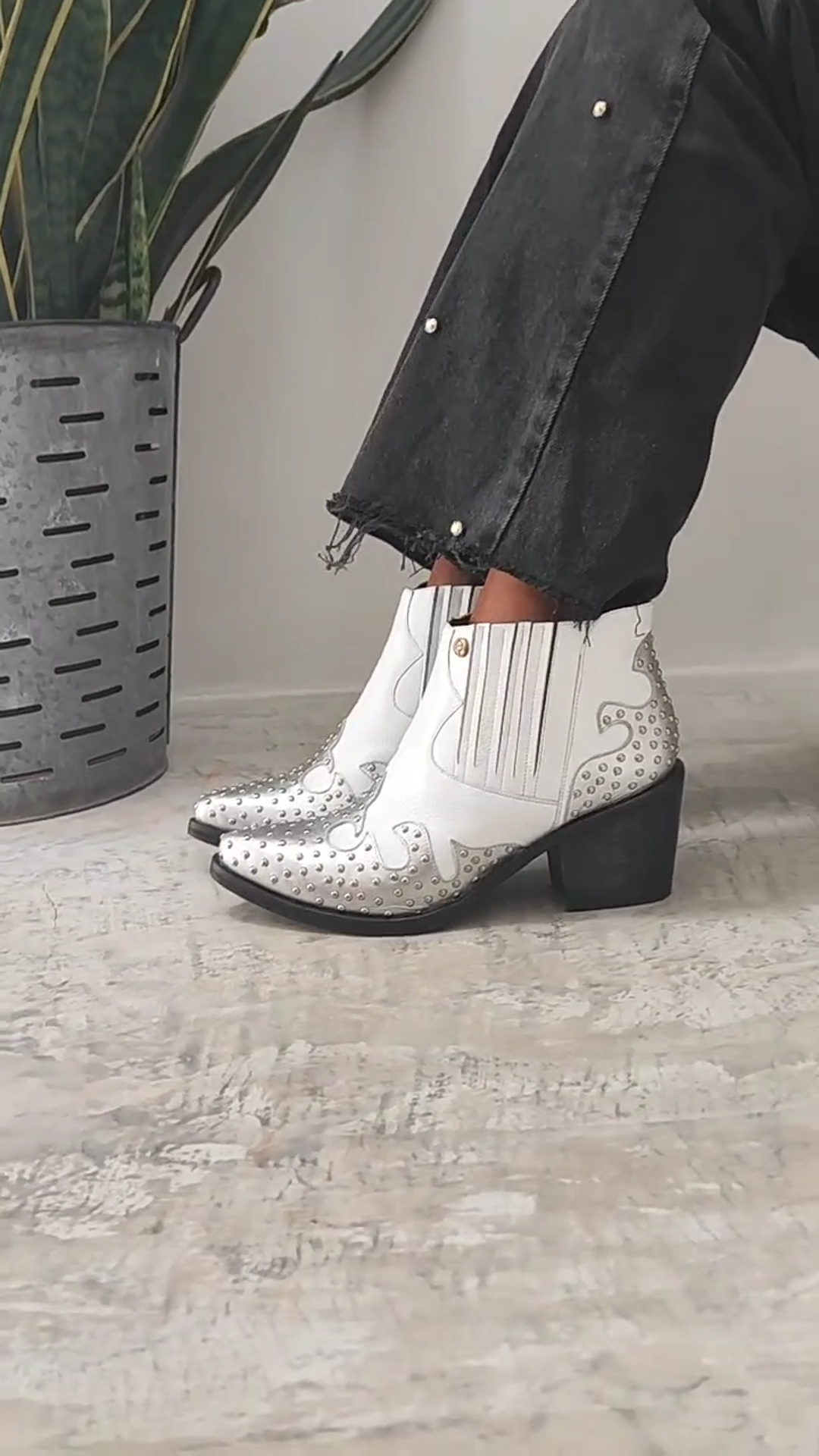 Silver Studded Western Ankle Boots