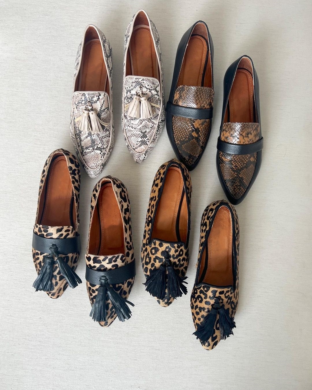 White Python-Print Leather Loafers