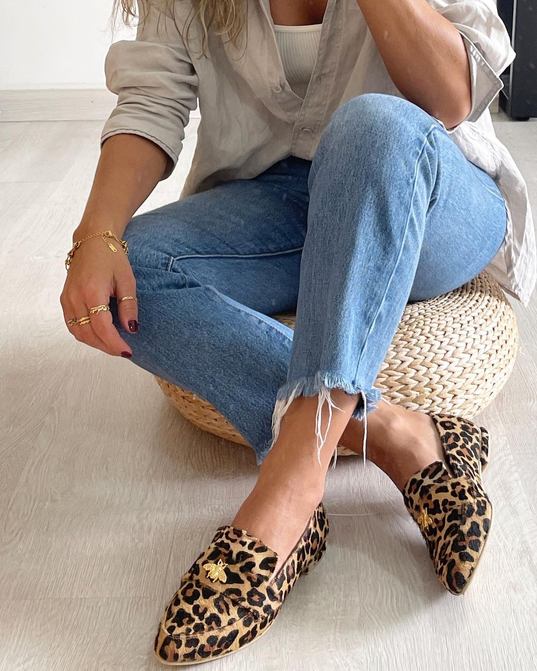 Golden Bee Leopard Loafers