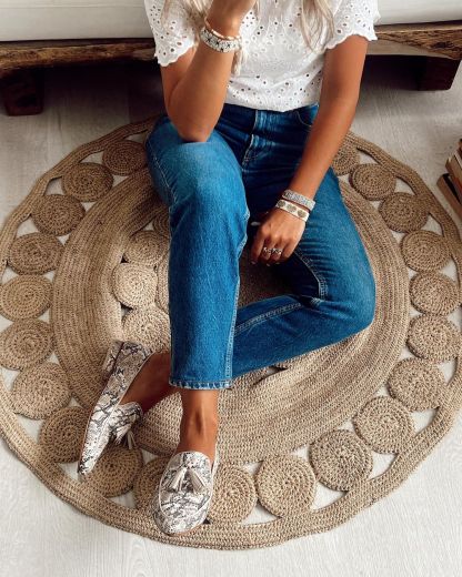 White Python-Print Leather Loafers