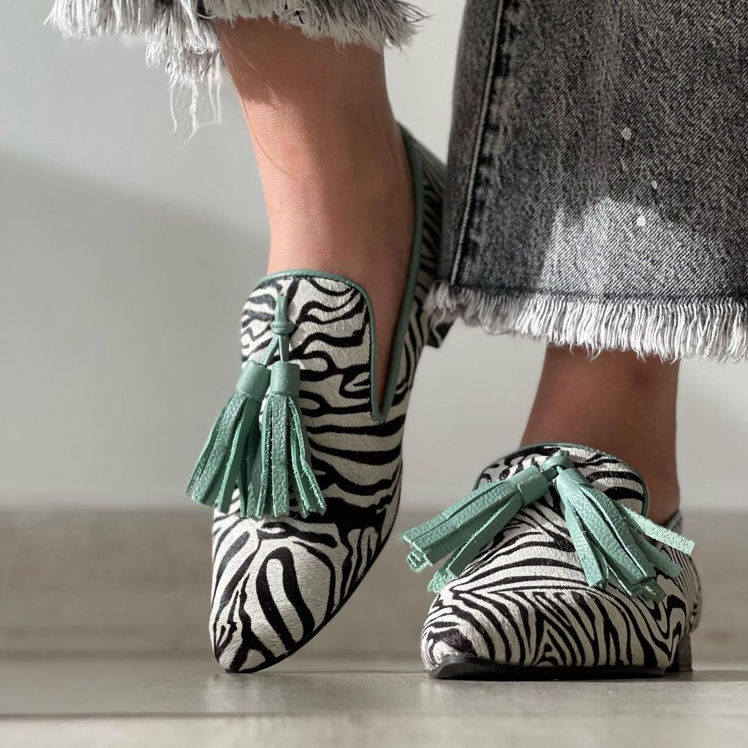 Mint Zebra Tassel Loafers