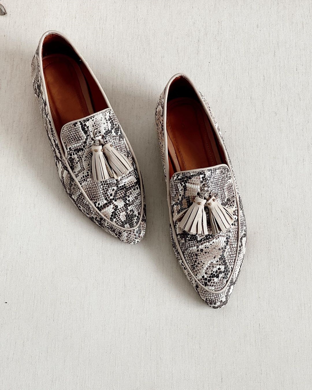 White Python-Print Leather Loafers