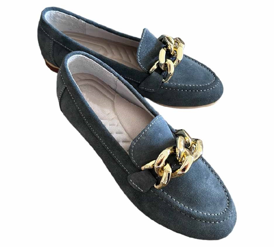 Velvet Grey Chain Loafers