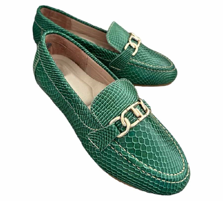 Emerald Python Chain Loafers