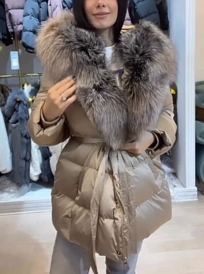 Luxurious Duck - Down Puffer Coat with Fox Fur Collar