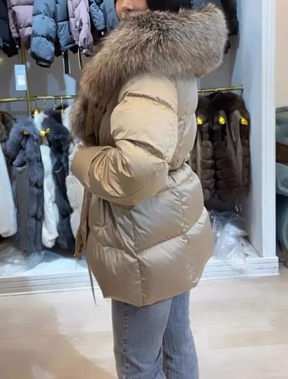 Luxurious Duck - Down Puffer Coat with Fox Fur Collar