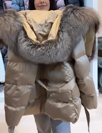 Luxurious Duck - Down Puffer Coat with Fox Fur Collar