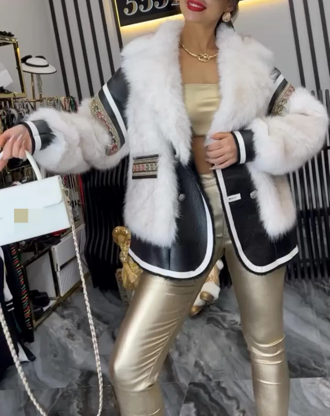 Luxe Boho Fur-Trimmed Leather Jacket