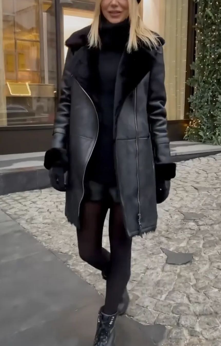 Classic Shearling-Lined Leather Coat