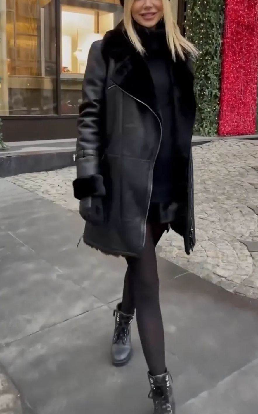 Classic Shearling-Lined Leather Coat