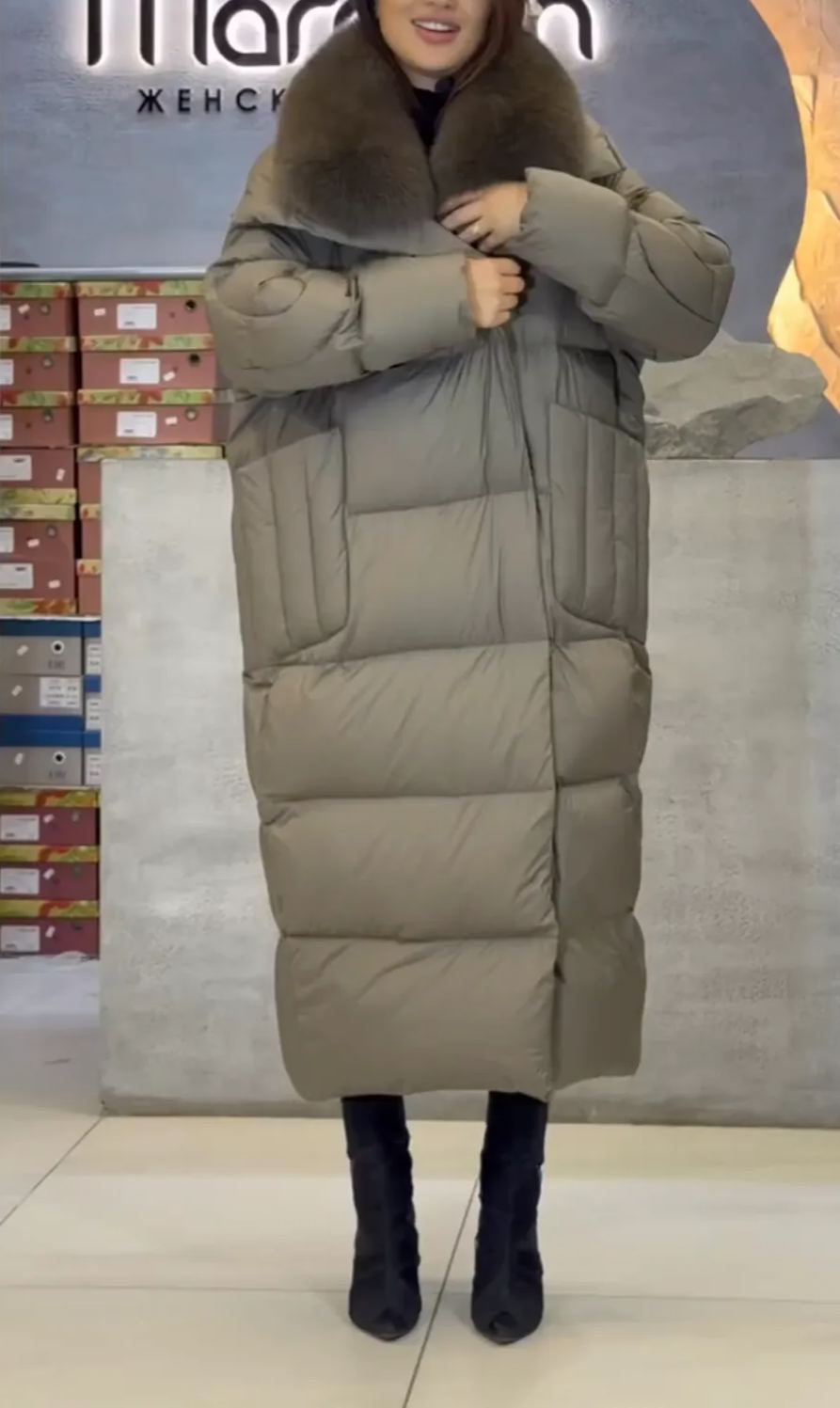 Luxe Long Puffer Coat with Fur Collar