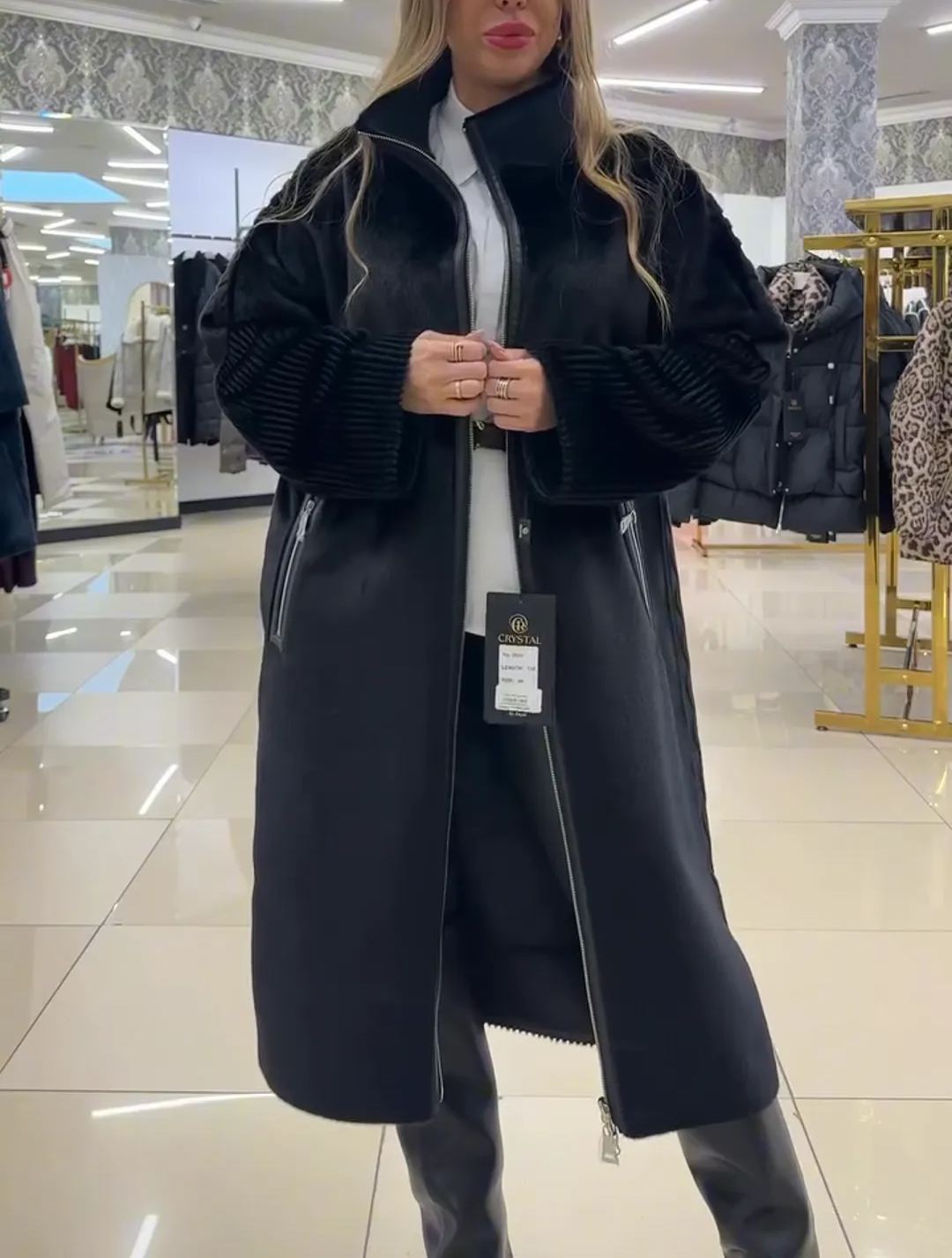 Luxe Textured Leather and Knit Coat