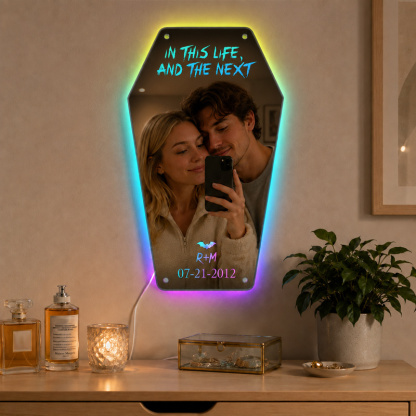 Personalized Till Death LED Mirror – Custom Couple Names & Date Coffin-Shaped Gothic Love Gift