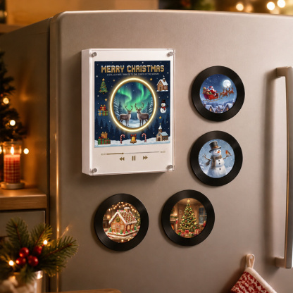 Personalized Christmas Mini Record Fridge Music Player – Custom Song Magnetic Holiday Disc Set