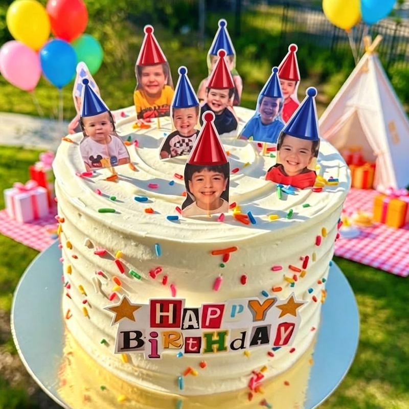 Personalized Birthday Photo Cake Topper Set – Custom Through the Years Cake Decorations