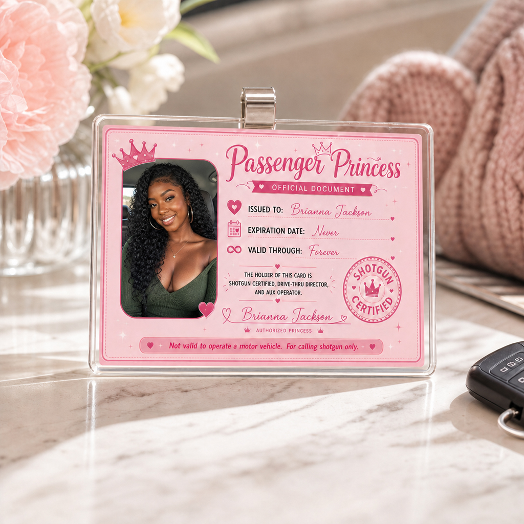 Personalized Passenger Princess Sun Visor Clip – Custom Photo & Name Car Accessory Gift