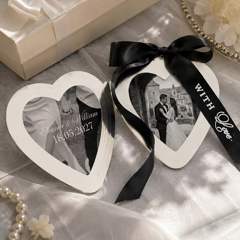 Personalized Heart-Shaped Wedding Photo Album – Custom Couple Names, Date & Photo Keepsake