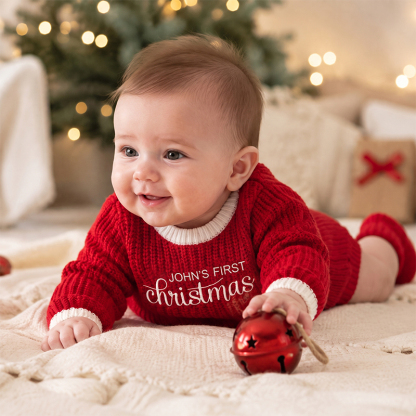 Personalized Baby's First Christmas Sweater– Custom Name Knitted Christmas Outfit for Newborn Baby