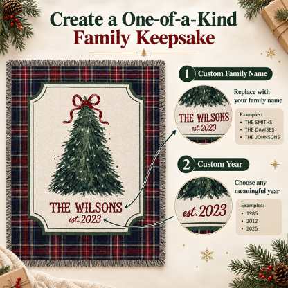 Personalized Family Christmas Blanket – Custom Family Name & Year Plaid Holiday Keepsake Blanket