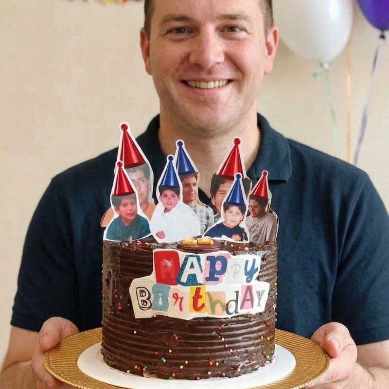 Personalized Birthday Photo Cake Topper Set – Custom Through the Years Cake Decorations