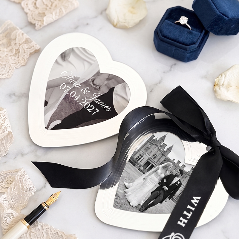Personalized Heart-Shaped Wedding Photo Album – Custom Couple Names, Date & Photo Keepsake