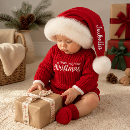 Personalized Baby's First Christmas Sweater– Custom Name Knitted Christmas Outfit for Newborn Baby