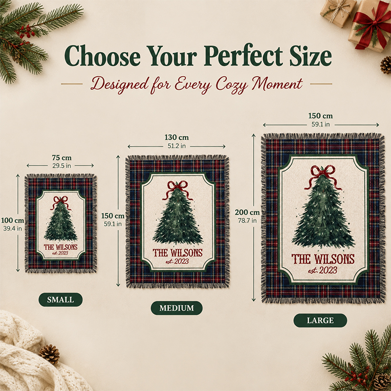 Personalized Family Christmas Blanket – Custom Family Name & Year Plaid Holiday Keepsake Blanket