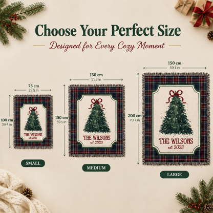 Personalized Family Christmas Blanket – Custom Family Name & Year Plaid Holiday Keepsake Blanket
