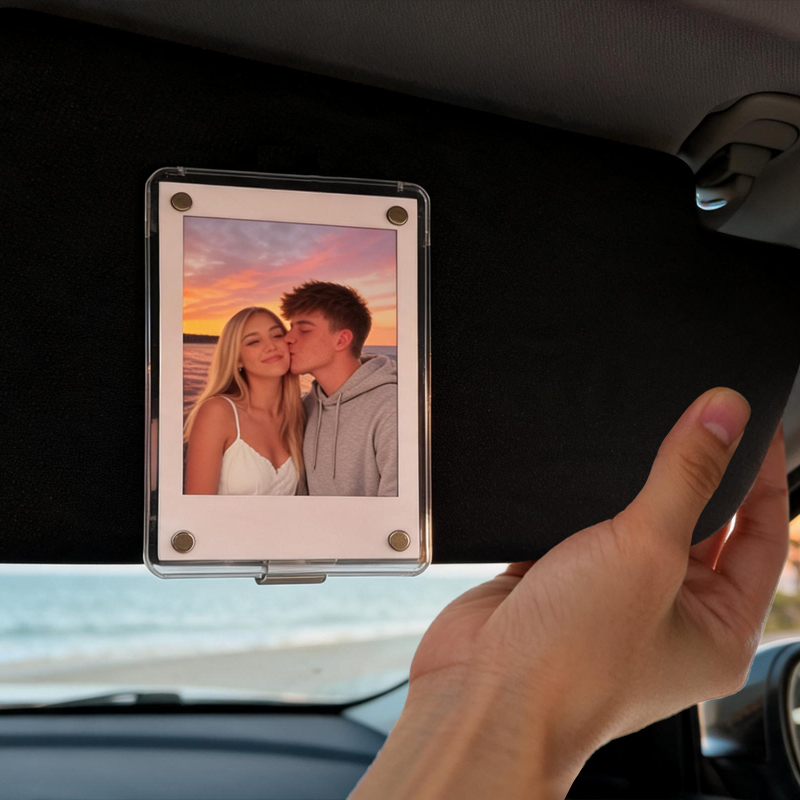 Personalized Photo Car Sun Visor Clip – Custom Picture Keepsake for Couples