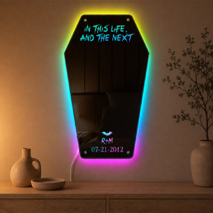 Personalized Till Death LED Mirror – Custom Couple Names & Date Coffin-Shaped Gothic Love Gift