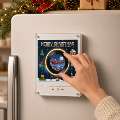 Personalized Christmas Mini Record Fridge Music Player – Custom Song Magnetic Holiday Disc Set