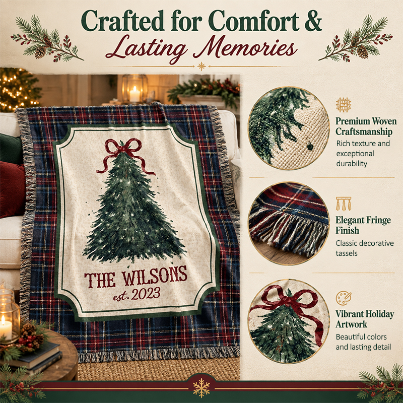 Personalized Family Christmas Blanket – Custom Family Name & Year Plaid Holiday Keepsake Blanket