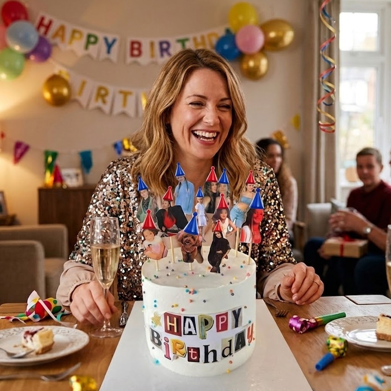 Personalized Birthday Photo Cake Topper Set – Custom Through the Years Cake Decorations