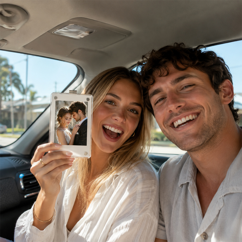 Personalized Photo Car Sun Visor Clip – Custom Picture Keepsake for Couples