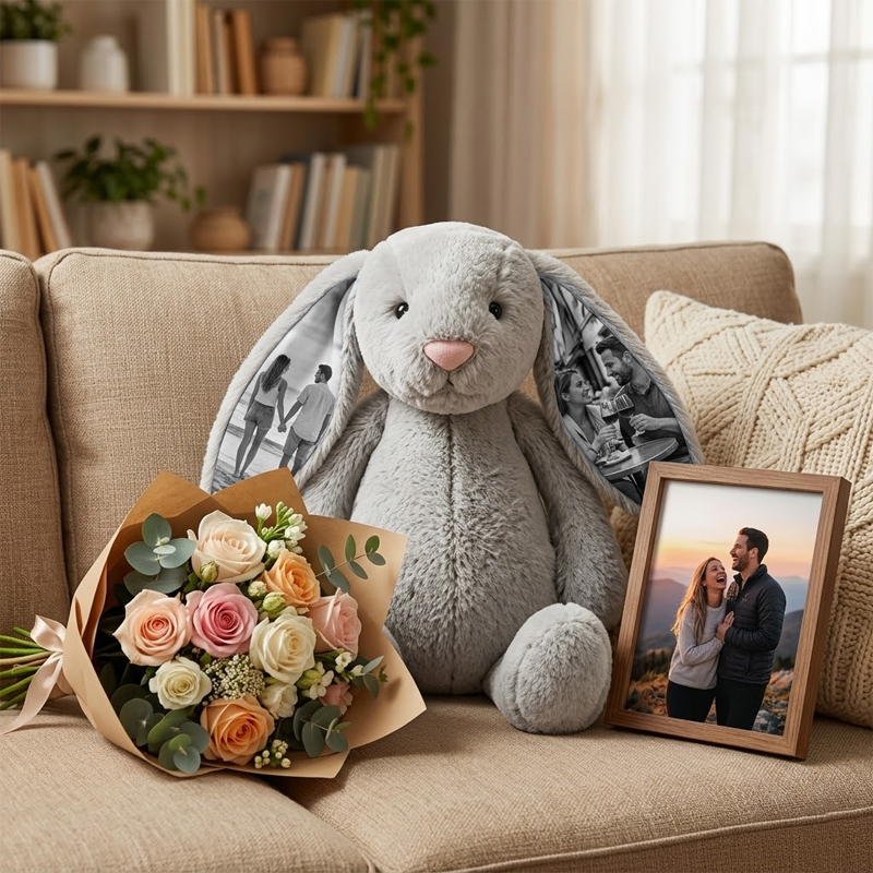 Personalized Photo Bunny Plush – Custom Picture Rabbit Keepsake Gift