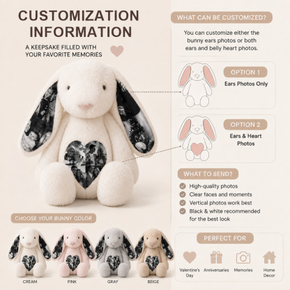 Personalized Photo Bunny Plush – Custom Picture Rabbit Keepsake Gift