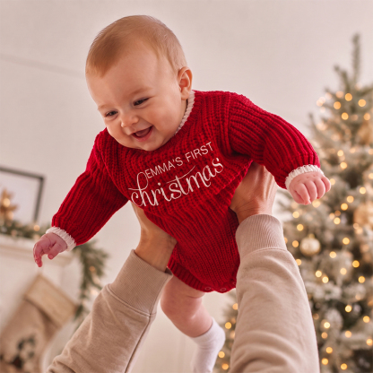 Personalized Baby's First Christmas Sweater– Custom Name Knitted Christmas Outfit for Newborn Baby