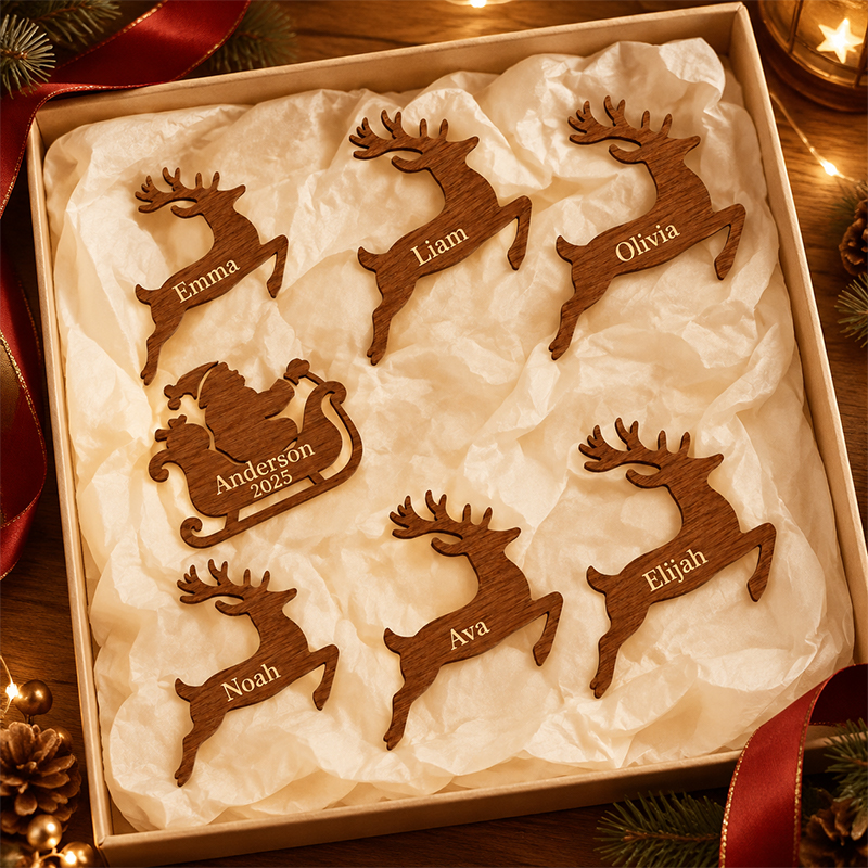 Personalized Family Reindeer Sleigh Wall Light with Names – Custom Christmas Wall Décor