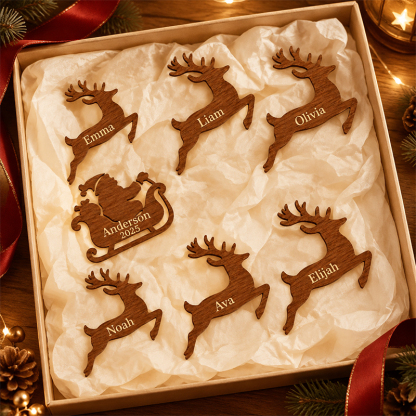 Personalized Family Reindeer Sleigh Wall Light with Names – Custom Christmas Wall Décor