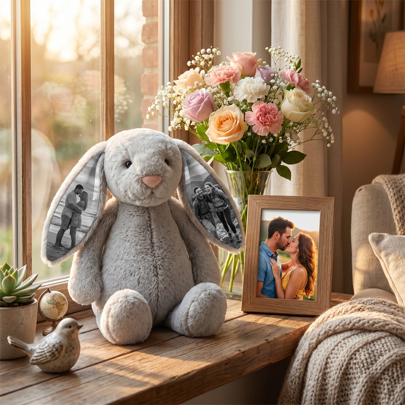 Personalized Photo Bunny Plush – Custom Picture Rabbit Keepsake Gift