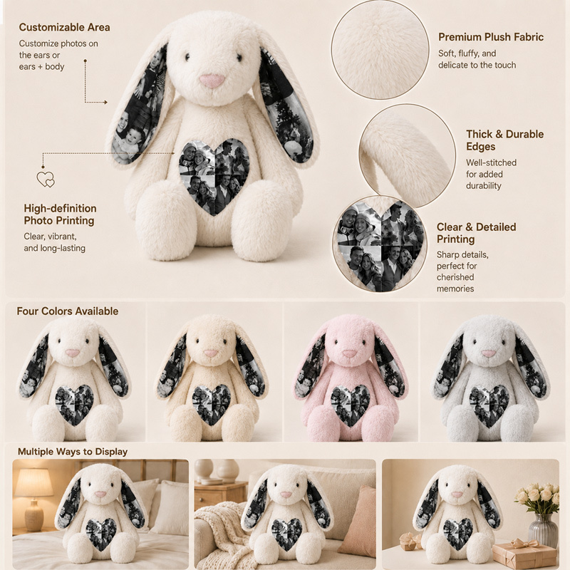 Personalized Photo Bunny Plush – Custom Picture Rabbit Keepsake Gift